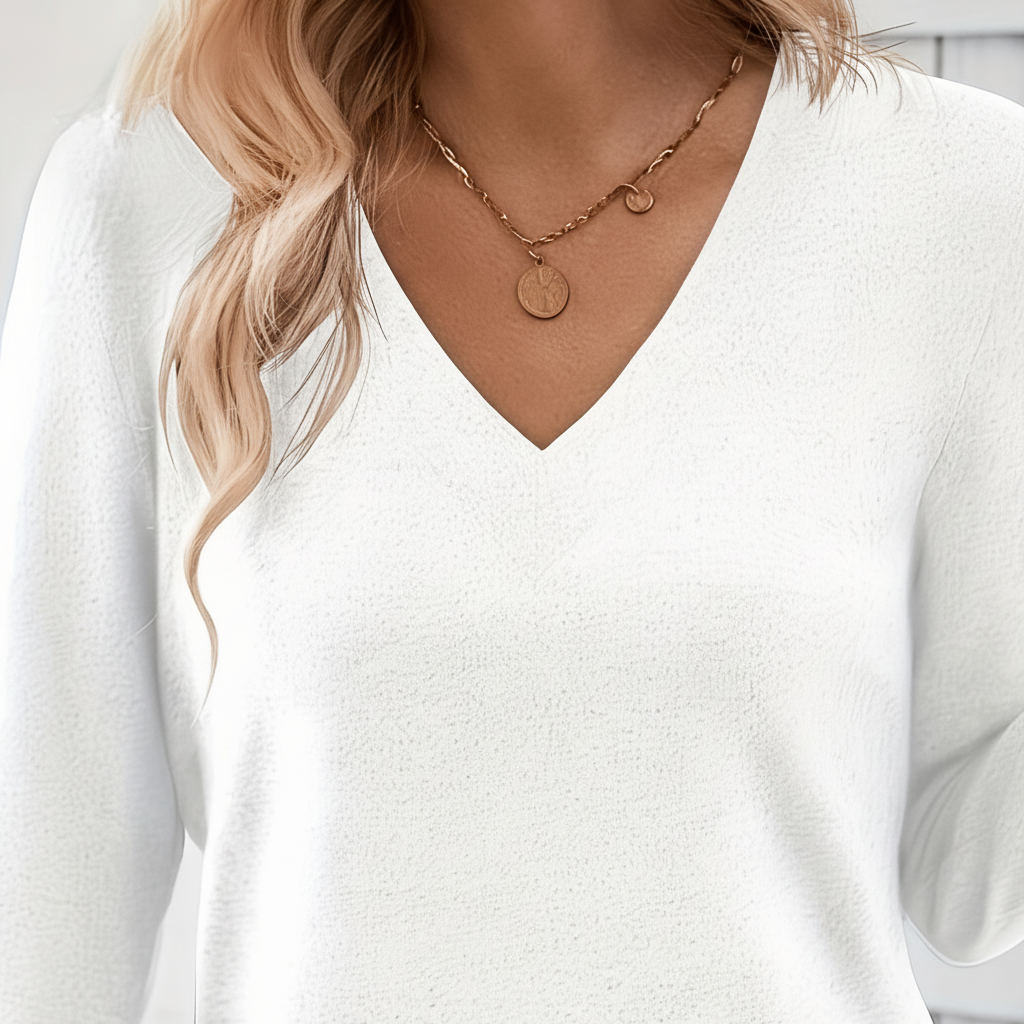 Comfortable stretch fabric V-neck long sleeve sweater for women, perfect for spring
