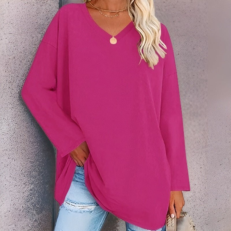 Soft knit women's V-neck long sleeve top, providing effortless style and cozy comfort.