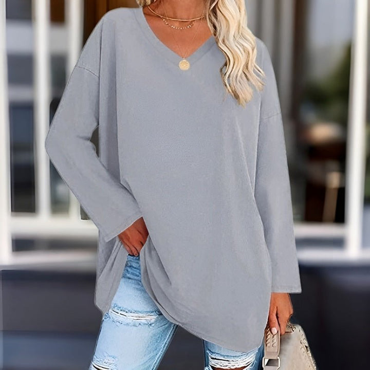 Everyday women's V-neck long sleeve top, offering a comfortable and stylish casual look.