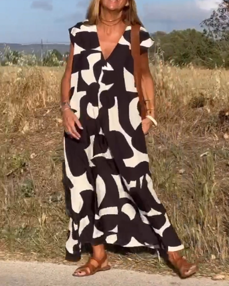 Lightweight V-Neck Printed Maxi Dress, your go-to for warm weather elegance and casual wear.