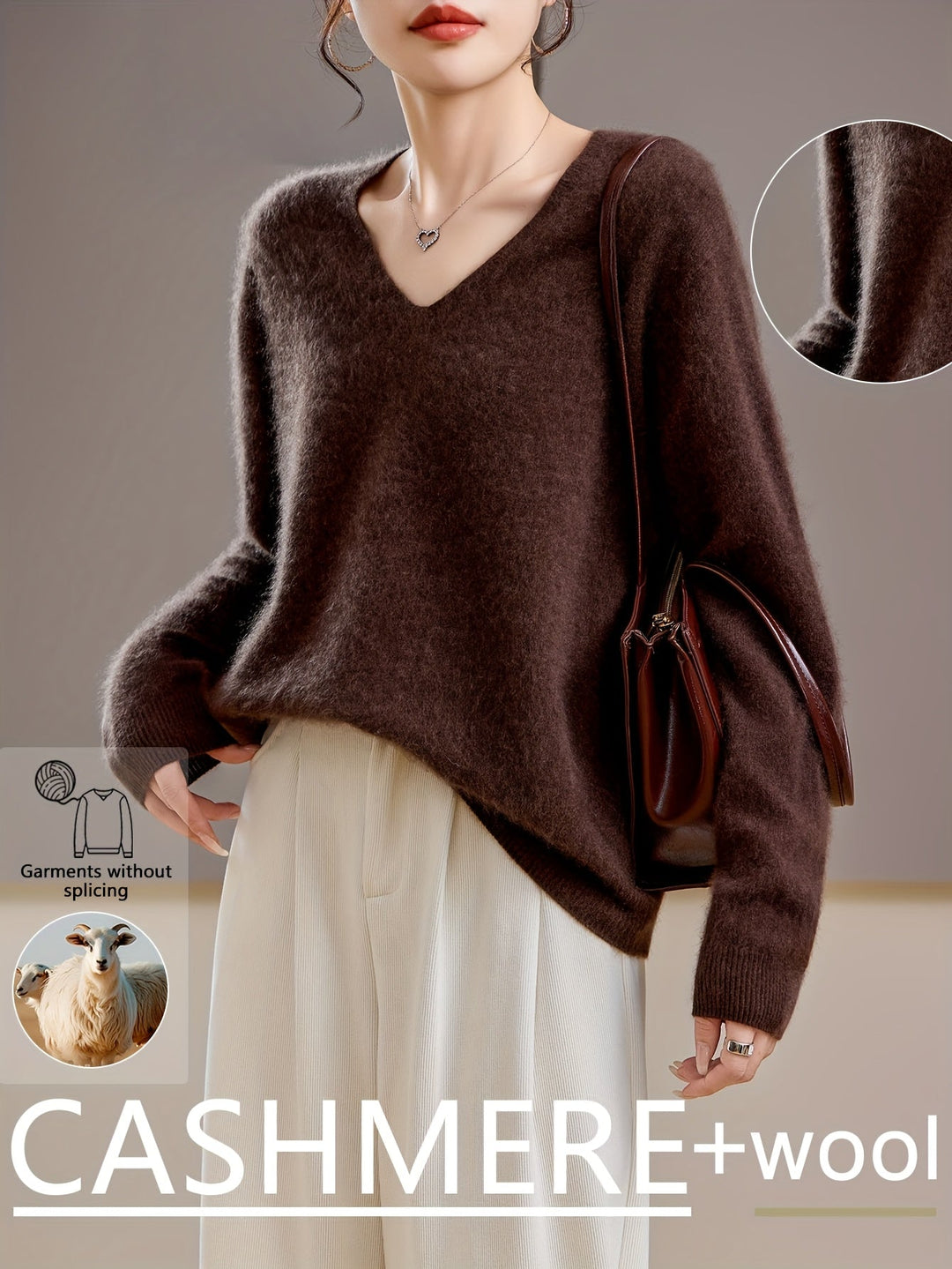 Women's V-neck pullover sweater for elegant autumn layering.