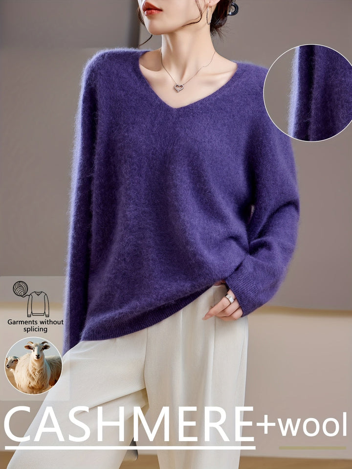 Chic women's V-neck pullover sweater, perfect for office or casual autumn wear.