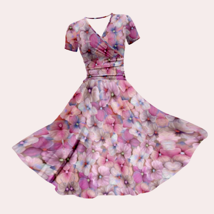 Colorful V-neck rainbow stripe midi dress for women, made from soft milk silk, casual summer style