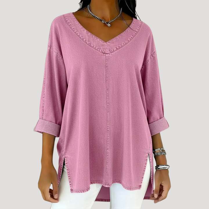 Stylish women's V-neck tunic top with elbow sleeves & a relaxed, comfortable fit. Great for casual everyday wear.