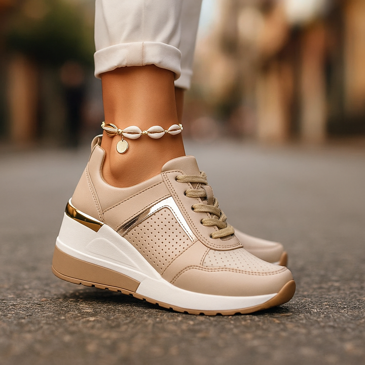 Close-up of Women's Valden Rise comfort sneakers, highlighting cushioned sole, stylish design & quality footwear.