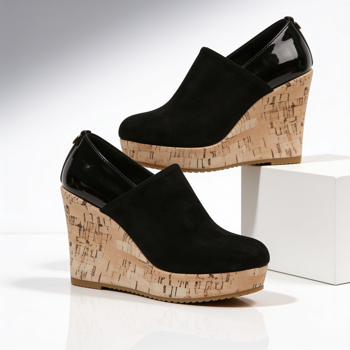 Slip-on Valenza wedge loafers in navy, stylish and comfortable with orthopedic support for women.