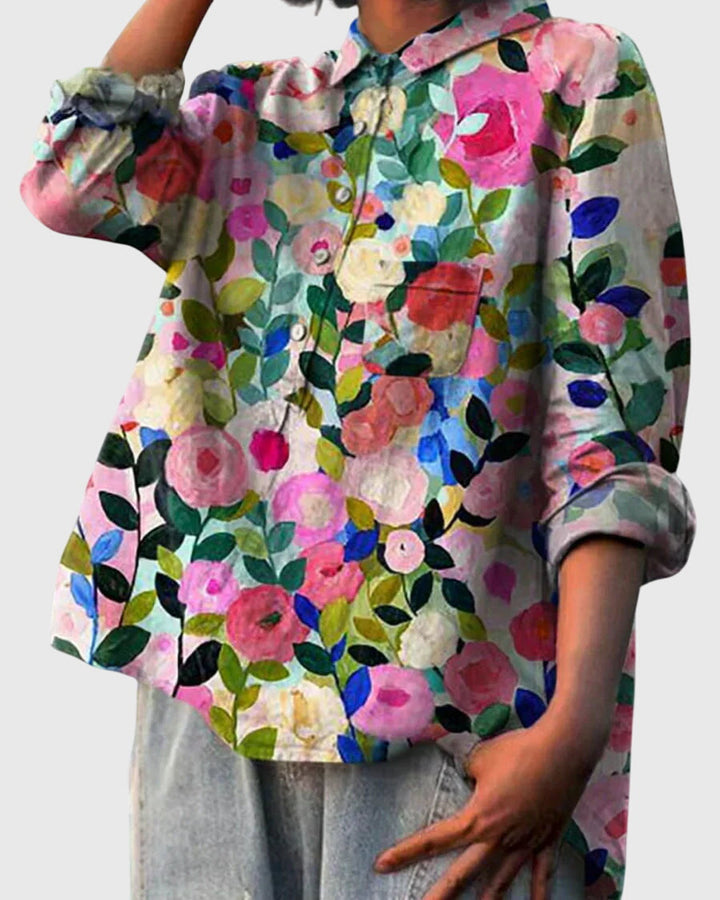 Casual chic floral print women's blouse, relaxed fit for everyday comfort & style.