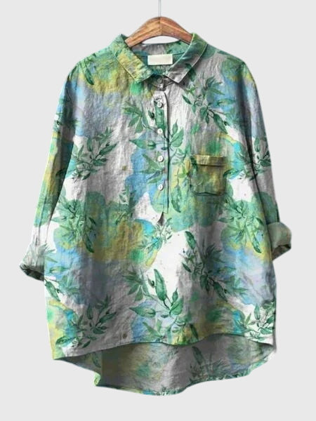 Spring fashion women's floral print blouse, an elegant long sleeve top for any occasion.
