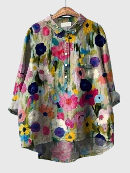 Beautiful floral print women's top, a relaxed fit blouse for versatile everyday wear.