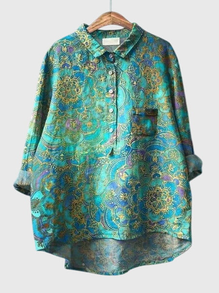 Chic floral print women's long sleeve blouse, ideal for spring fashion & office wear.