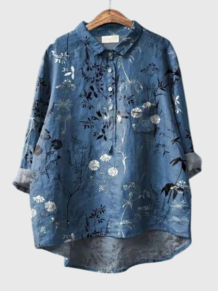 Long sleeve floral print women's blouse, an elegant top for versatile casual & office looks.