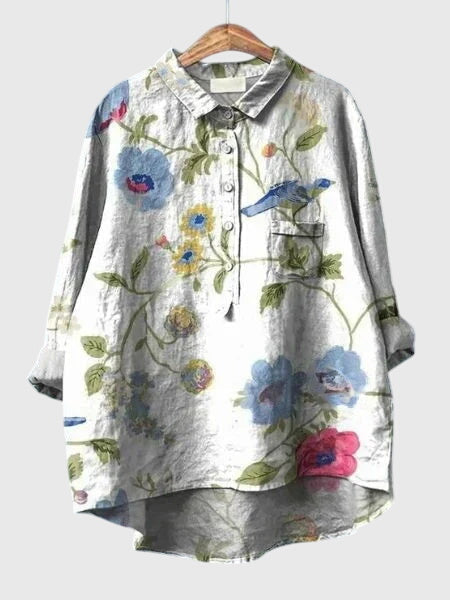 Lightweight floral print women's blouse, perfect summer top for effortless style.