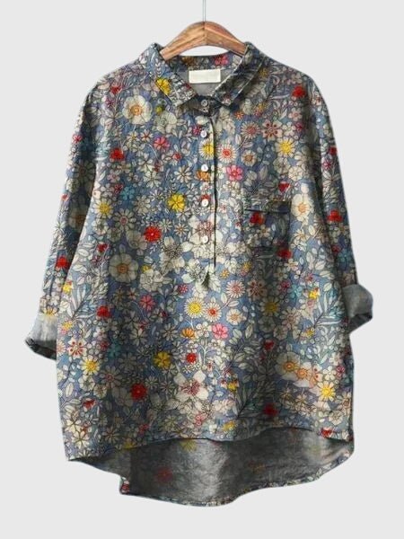 Trendy floral print women's blouse, a chic long sleeve top for spring fashion.
