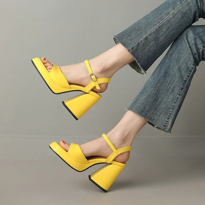 Women's Valetta gloss block heels with elegant ankle strap. Perfect for parties & dress occasions.