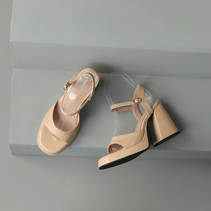 Women's Valetta vibrant gloss block heels. Comfortable fashion heels with a secure ankle strap.
