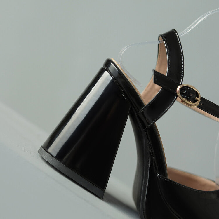Glossy Valetta women's block heels. Fashionable ankle strap dress shoes for confident steps.