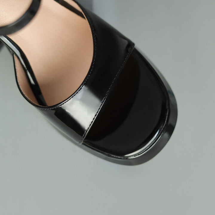 Women's Valetta block heels: vibrant gloss finish, secure ankle strap, perfect for parties.