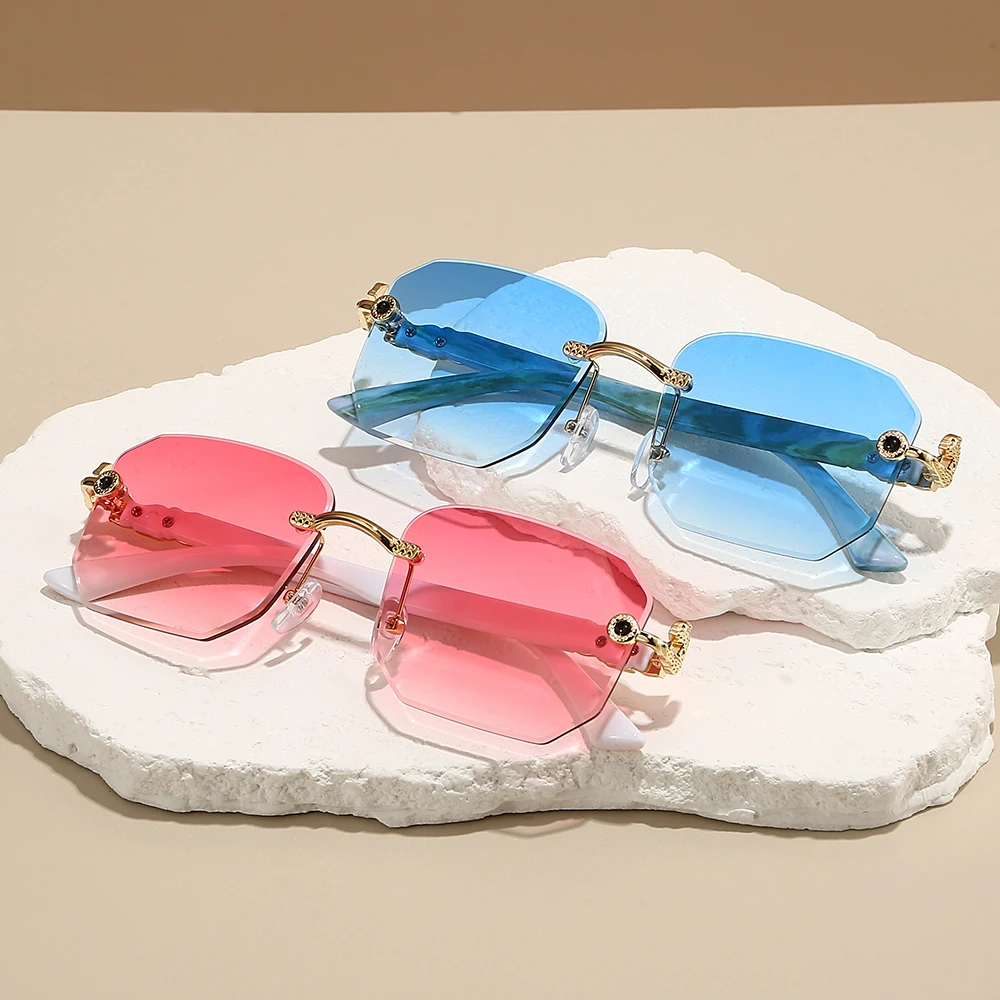 Chic Valetta women's rimless sunglasses. Gradient lenses offer stylish UV protection, a must-have fashion accessory.