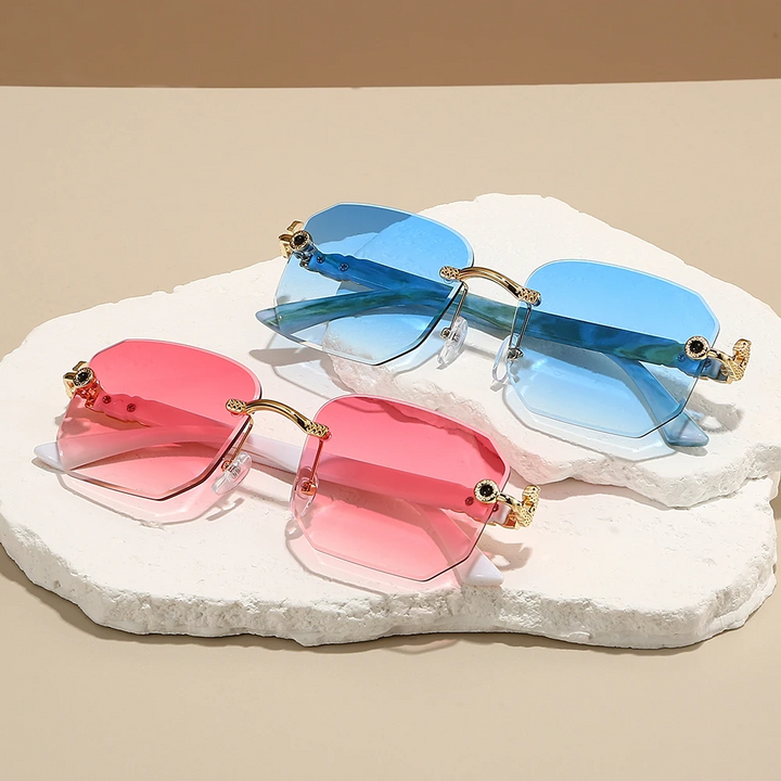 Chic Valetta women's rimless sunglasses. Gradient lenses offer stylish UV protection, a must-have fashion accessory.