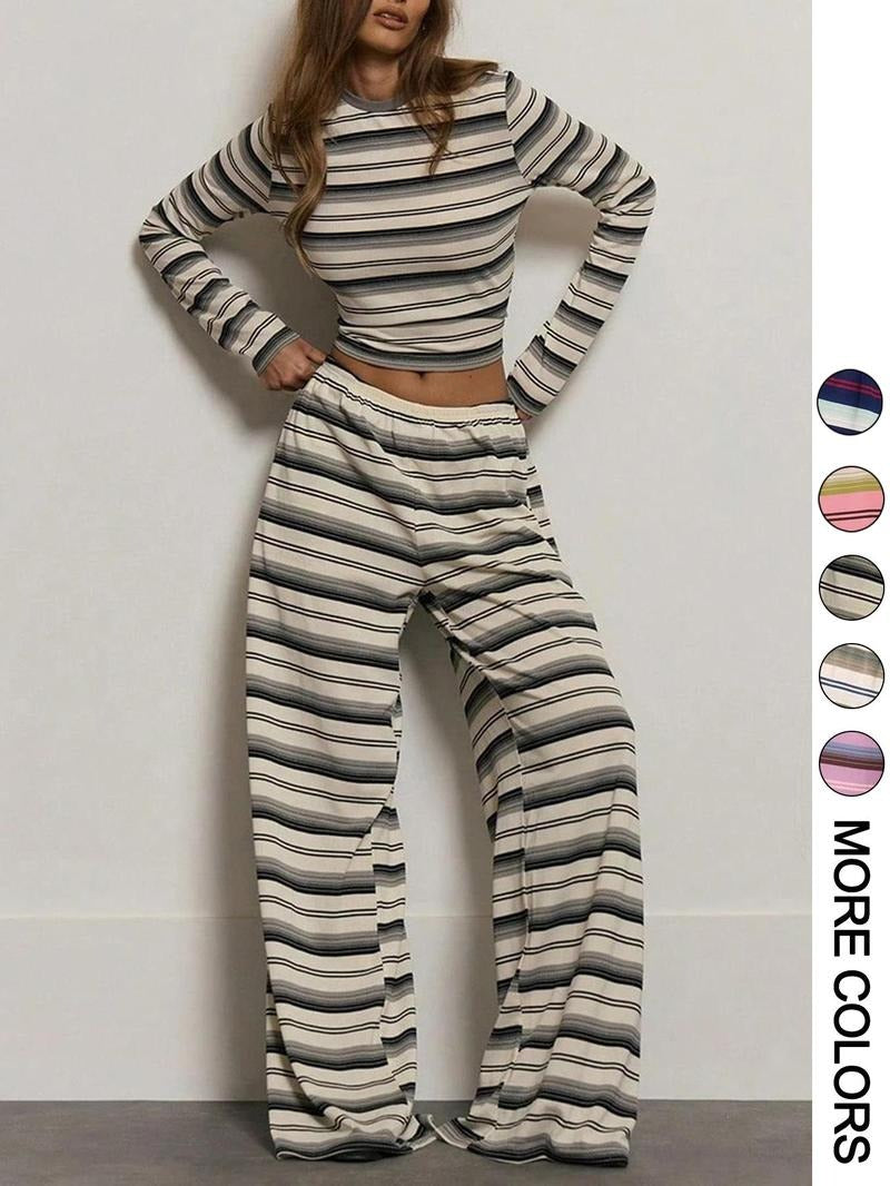 Women's Varese striped knit lounge set, a comfortable two-piece for relaxed casual wear.