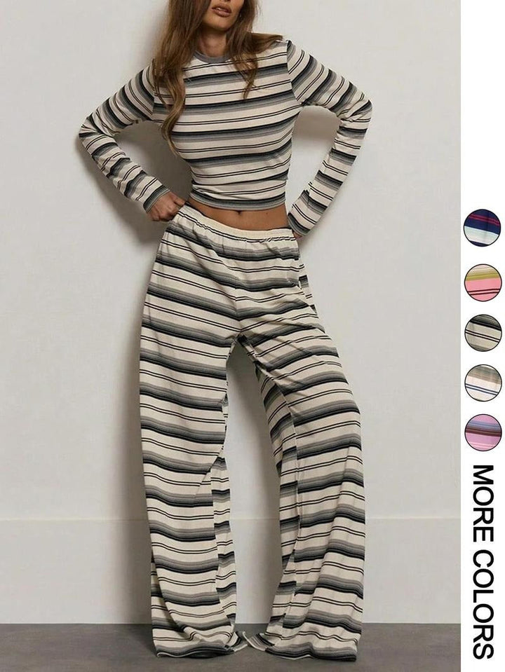 Women's Varese striped knit lounge set, a comfortable two-piece for relaxed casual wear.