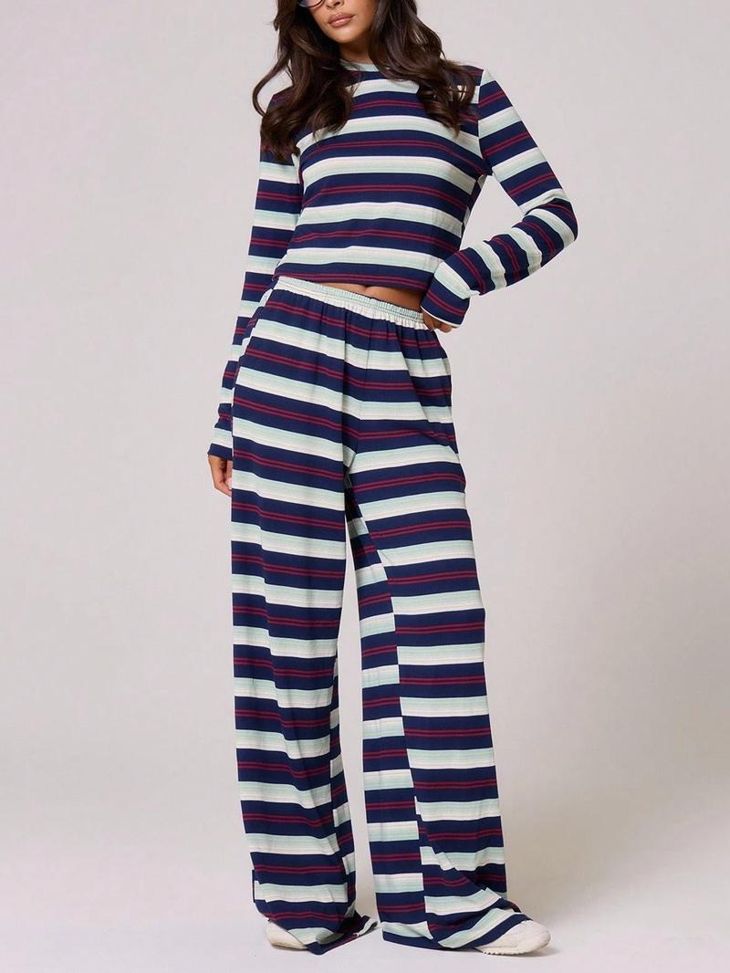 Soft viscose blend women's Varese striped knit lounge set, ideal for ultimate comfort and casual style.