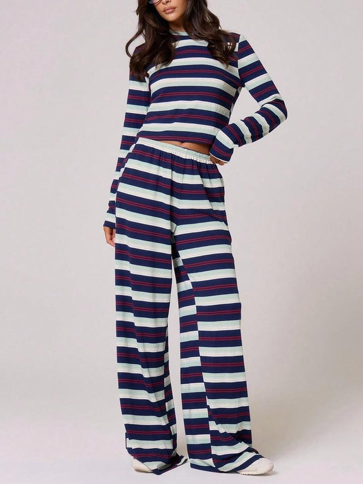 Soft viscose blend women's Varese striped knit lounge set, ideal for ultimate comfort and casual style.