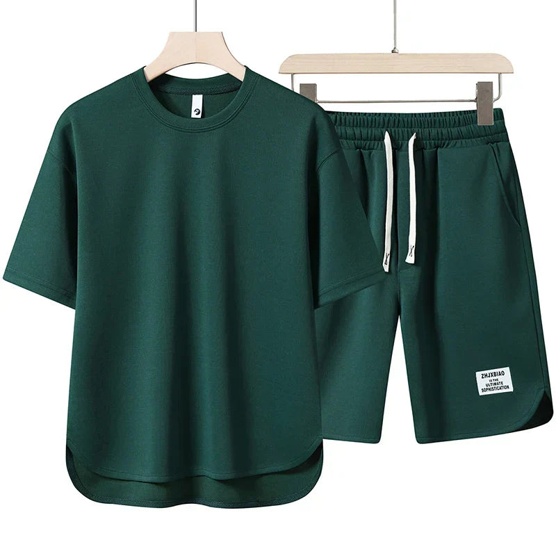 Model wearing a women's varsity style two-piece casual shorts set, perfect for summer casual fashion.
