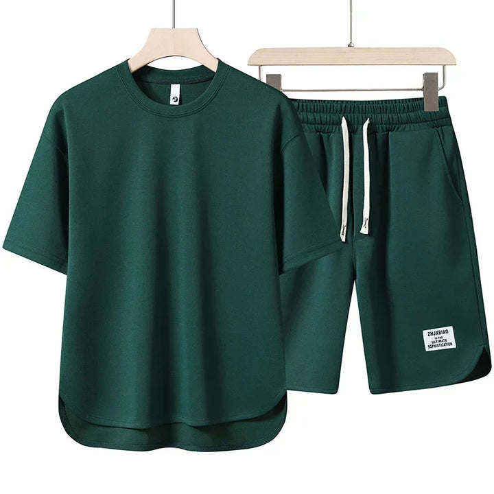 Model wearing a women's varsity style two-piece casual shorts set, perfect for summer casual fashion.