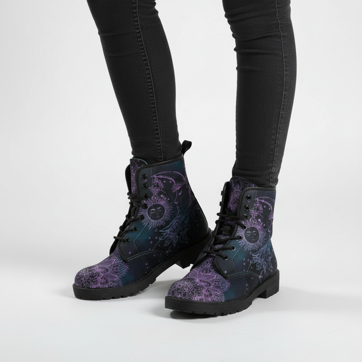 Women's autumn/winter vegan ankle boots, waterproof Mystic design with celestial details