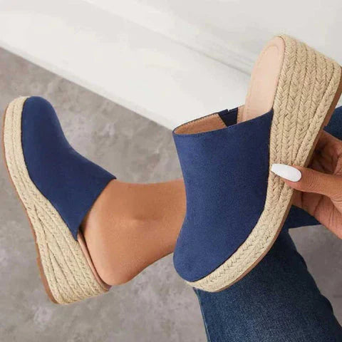Women's Vera retro chic wedge sandals, elegant slip-on summer shoes for comfortable casual wear.