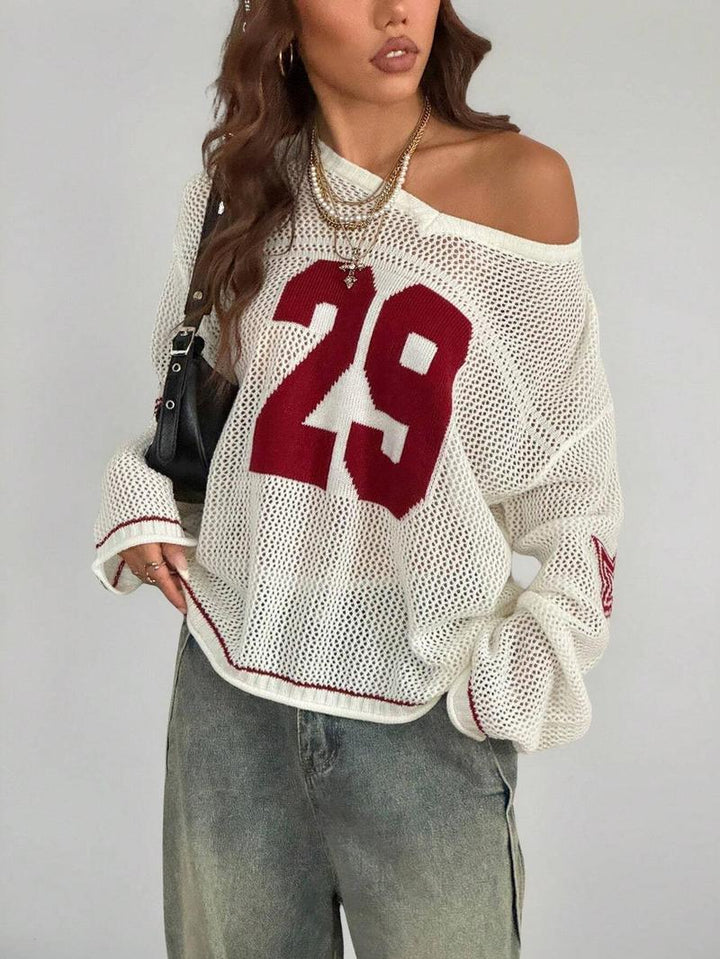 Stylish women's knit sweater, Verona Varsity pattern. Oversized, perfect for casual wear.