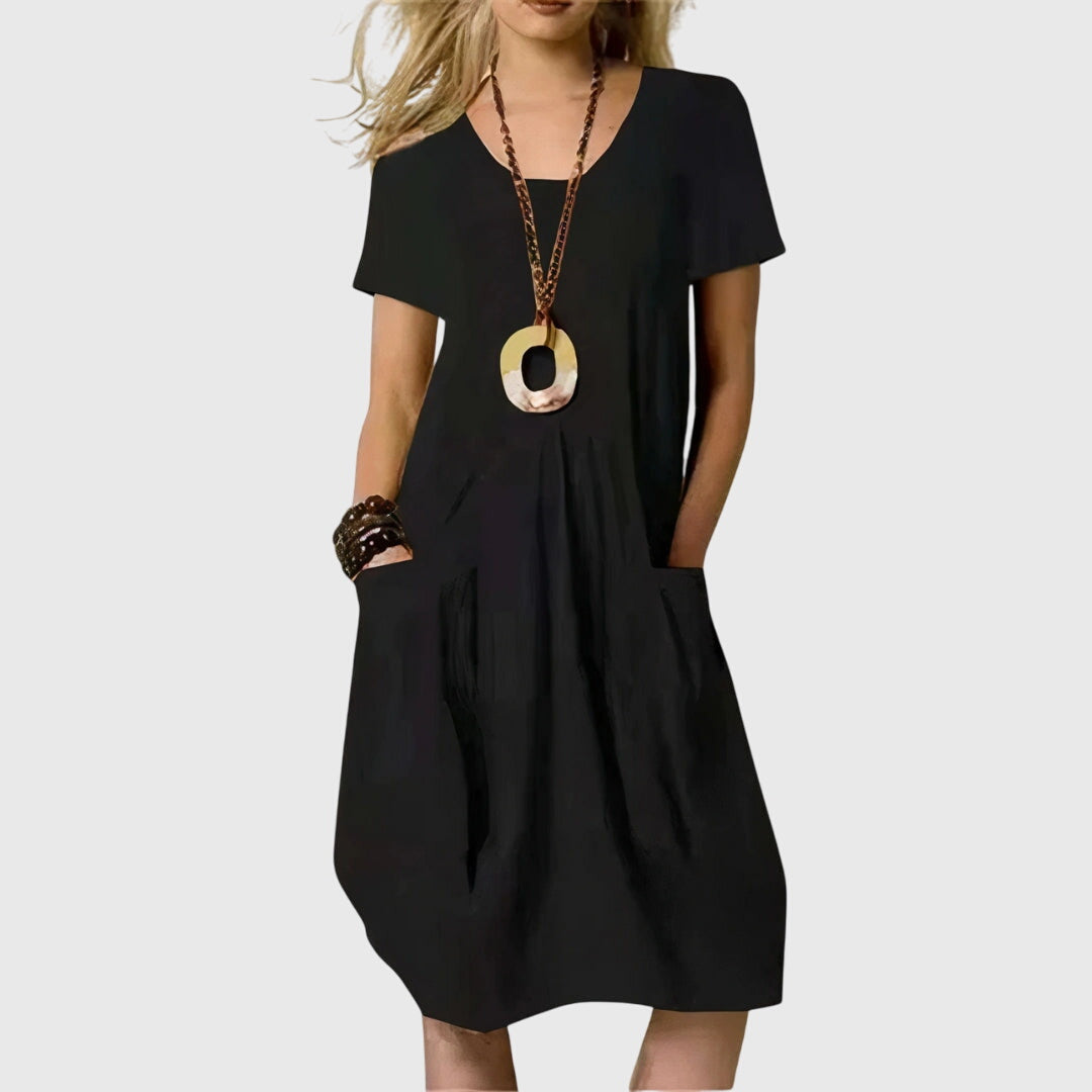 Stylish women's A-line swing dress with a relaxed fit, ideal for casual and comfortable everyday wear.