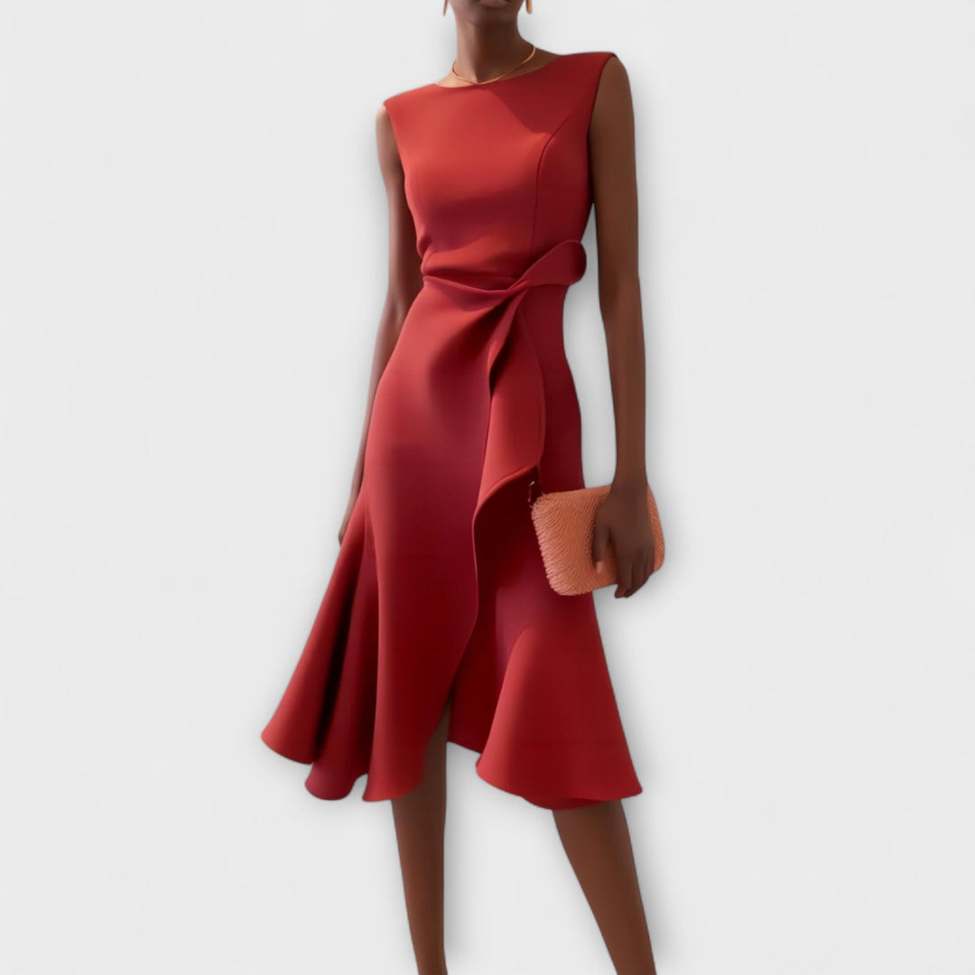 Women's versatile asymmetric midi dress for elegant occasion wear.