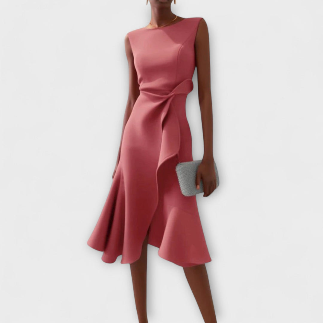 Elegant asymmetric midi dress for women, perfect for summer parties.