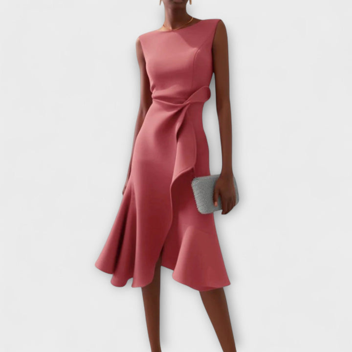 Elegant asymmetric midi dress for women, perfect for summer parties.