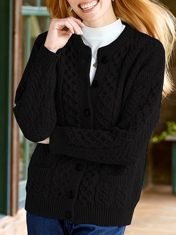 Versatile women's button-down cardigan, perfect for layering and creating casual or elegant looks.