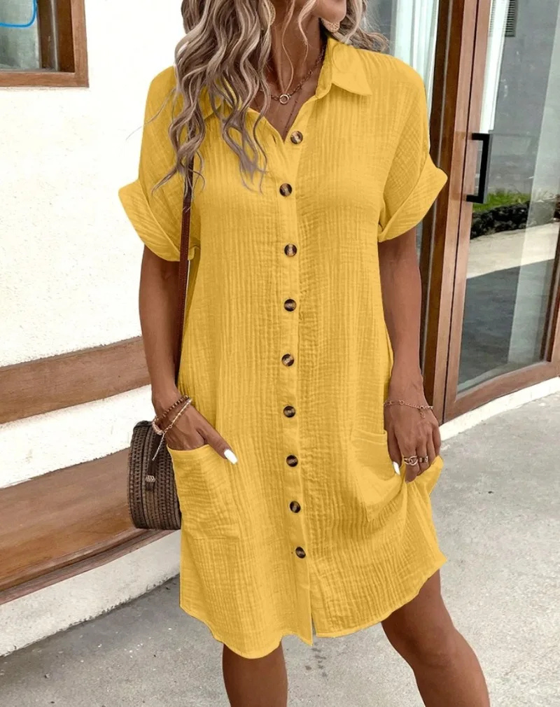 Stylish black women's mini shirt dress, a versatile collared button-down for casual or everyday looks.