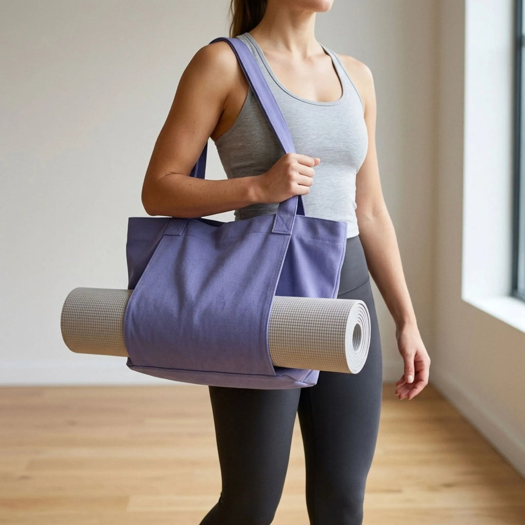 Women's versatile canvas yoga mat tote bag. Perfect for studio, gym, or everyday use.
