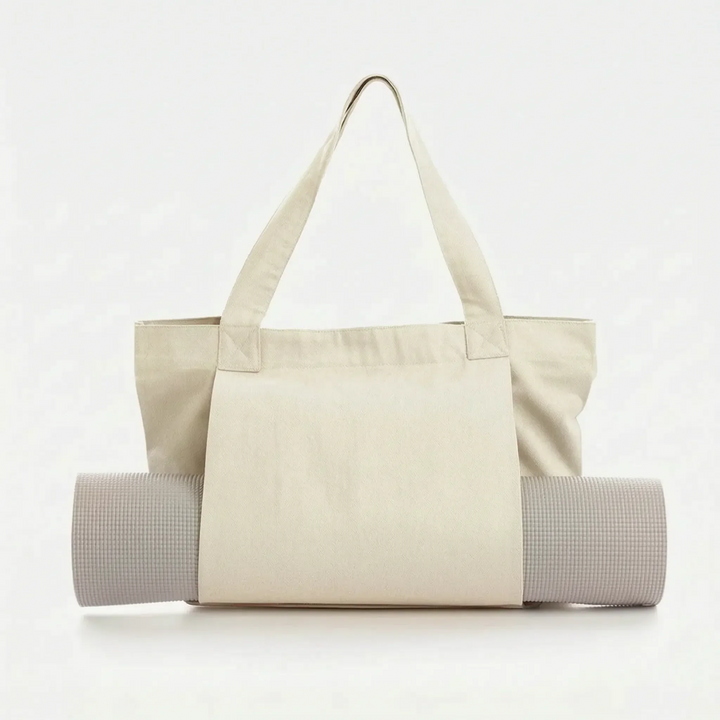 Women's fitness canvas tote bag, perfectly sized for yoga mats, gym gear, and daily essentials.