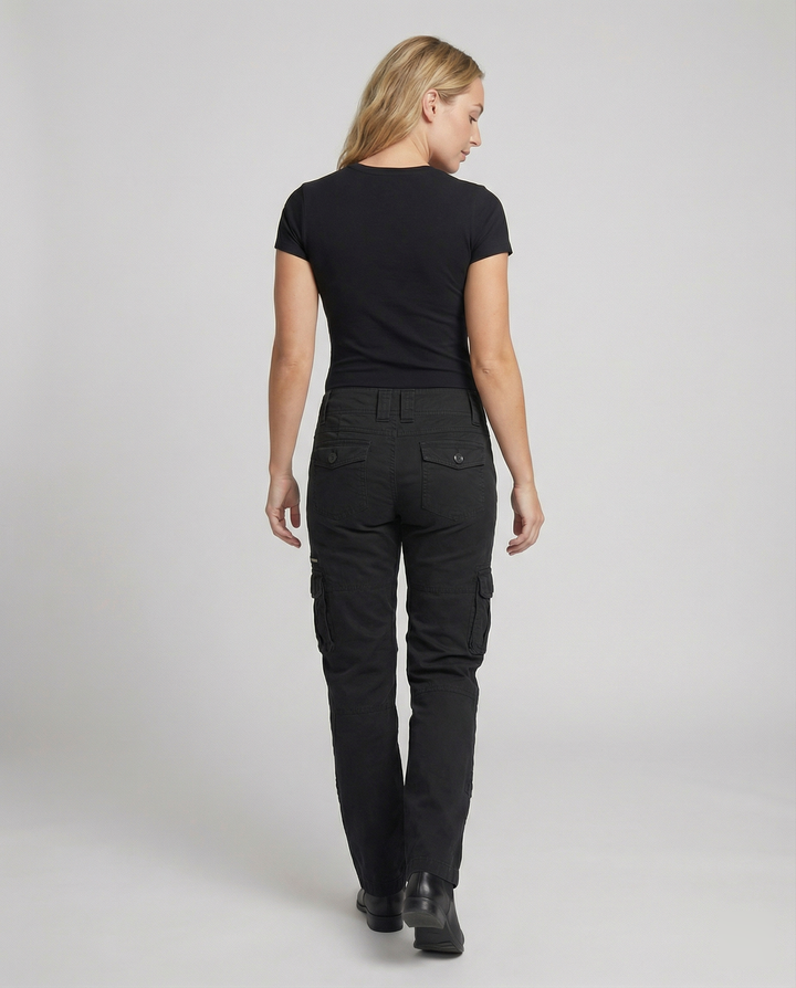 Women's adventure cargo pants featuring multiple secure pockets, great for hiking & travel essentials.