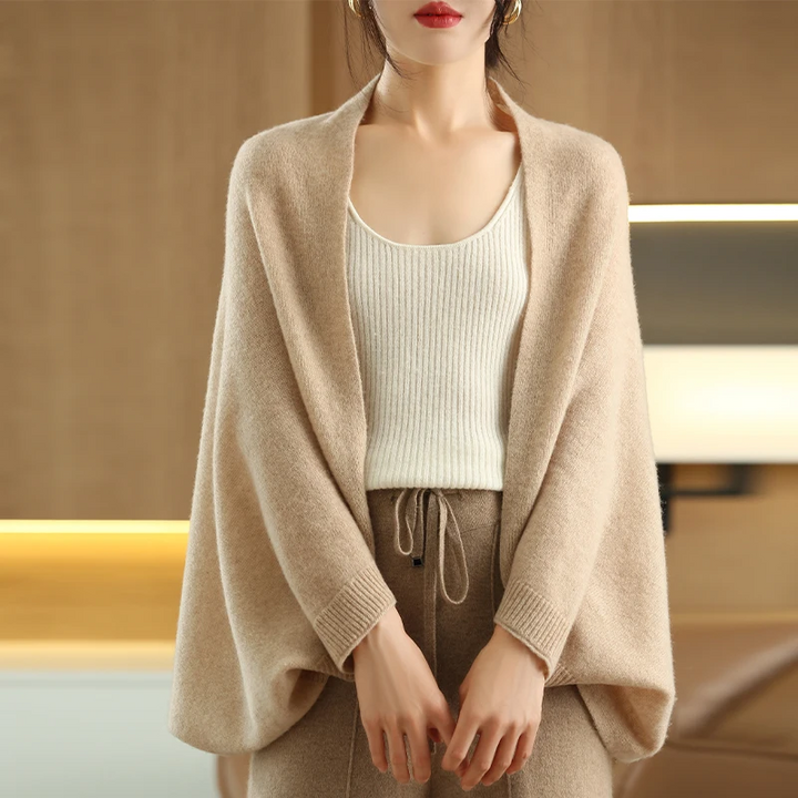 Women's versatile cascade shawl wrap, perfect for elegant layering & chic style.
