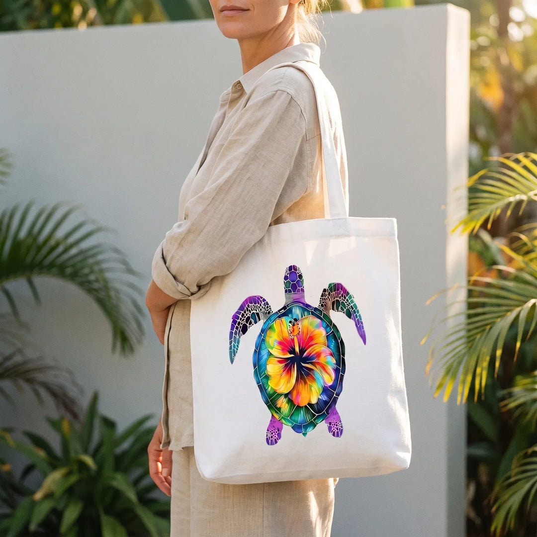 Women's versatile hibiscus floral printed everyday tote bag for beach & travel. Casual shoulder bag.