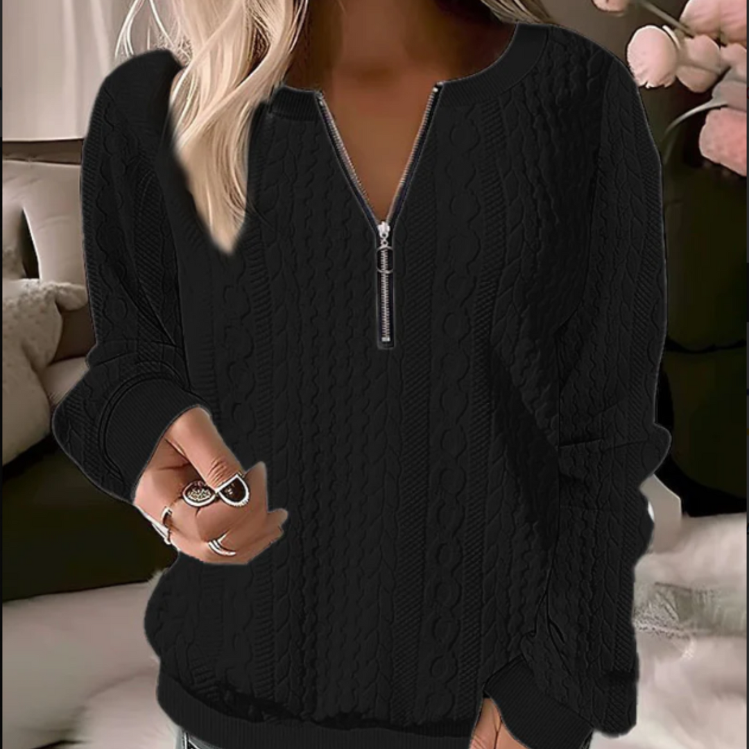 Women's versatile jacquard knit sweater with a round neck. Perfect for autumn casual style.