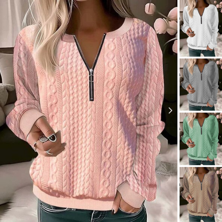 Cozy women's jacquard knit pullover. Long sleeve round neck sweater, ideal for autumn comfort.
