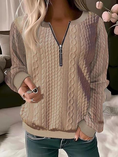 Women's long sleeve round neck jacquard pattern sweater. Cozy and trendy knitwear pullover for autumn style.