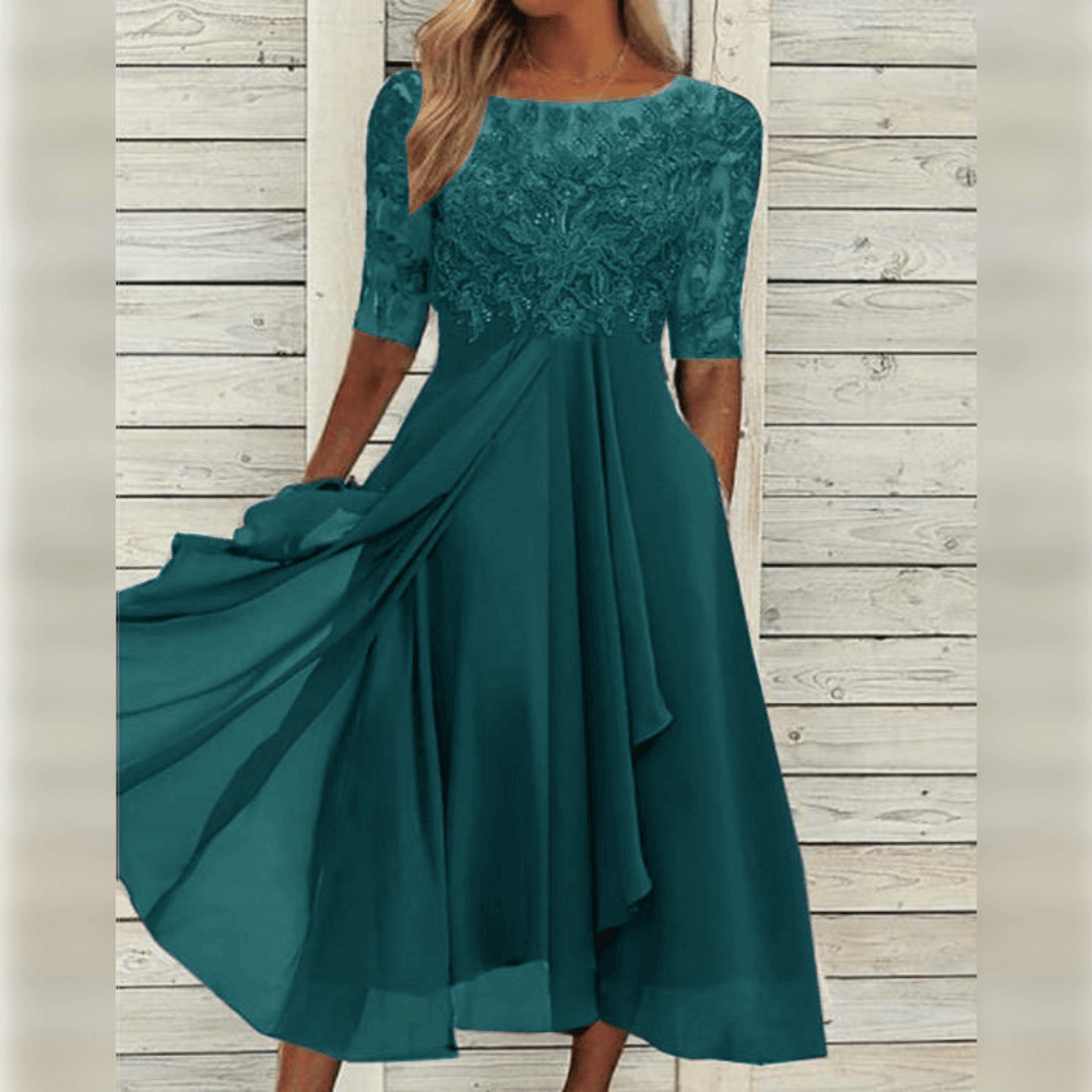 Versatile women's midi dress. A stylish, modest choice for any occasion, from casual to elegant party wear.