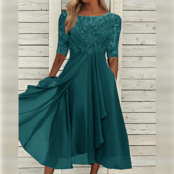 Versatile women's midi dress. A stylish, modest choice for any occasion, from casual to elegant party wear.