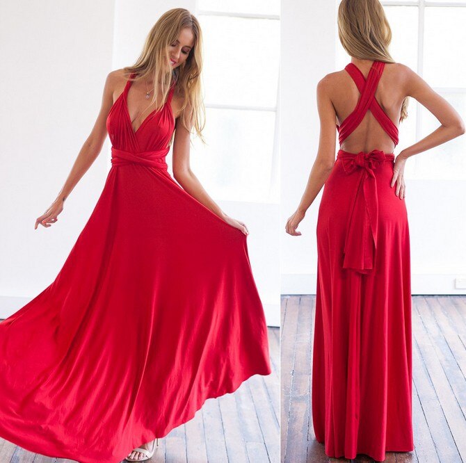 Convertible long dress, offering multiple stylish looks for any special event.