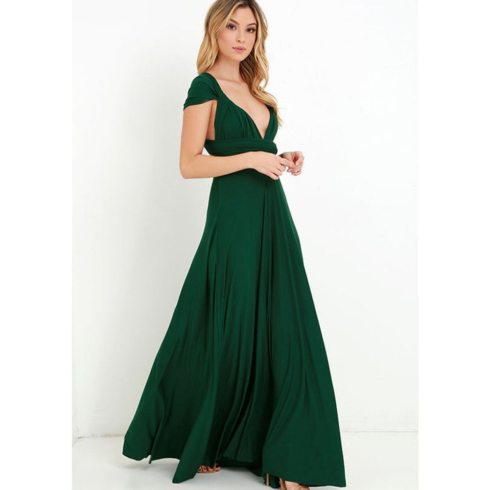 Adaptable multi-way maxi dress, easily styled for formal or casual elegance.